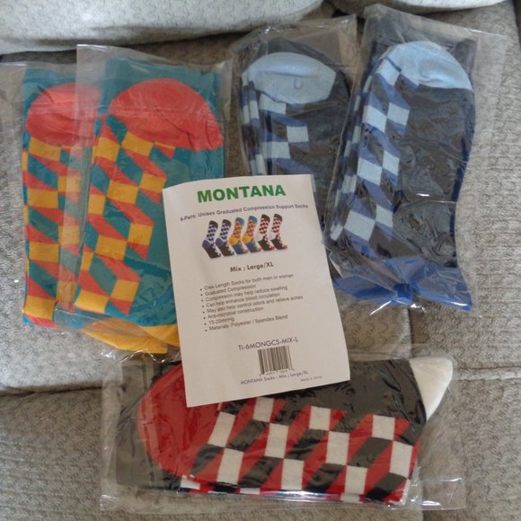 Montana Women's Graduated Compression Crew Socks Checkered Design 5 Pair XL - Picture 2 of 8
